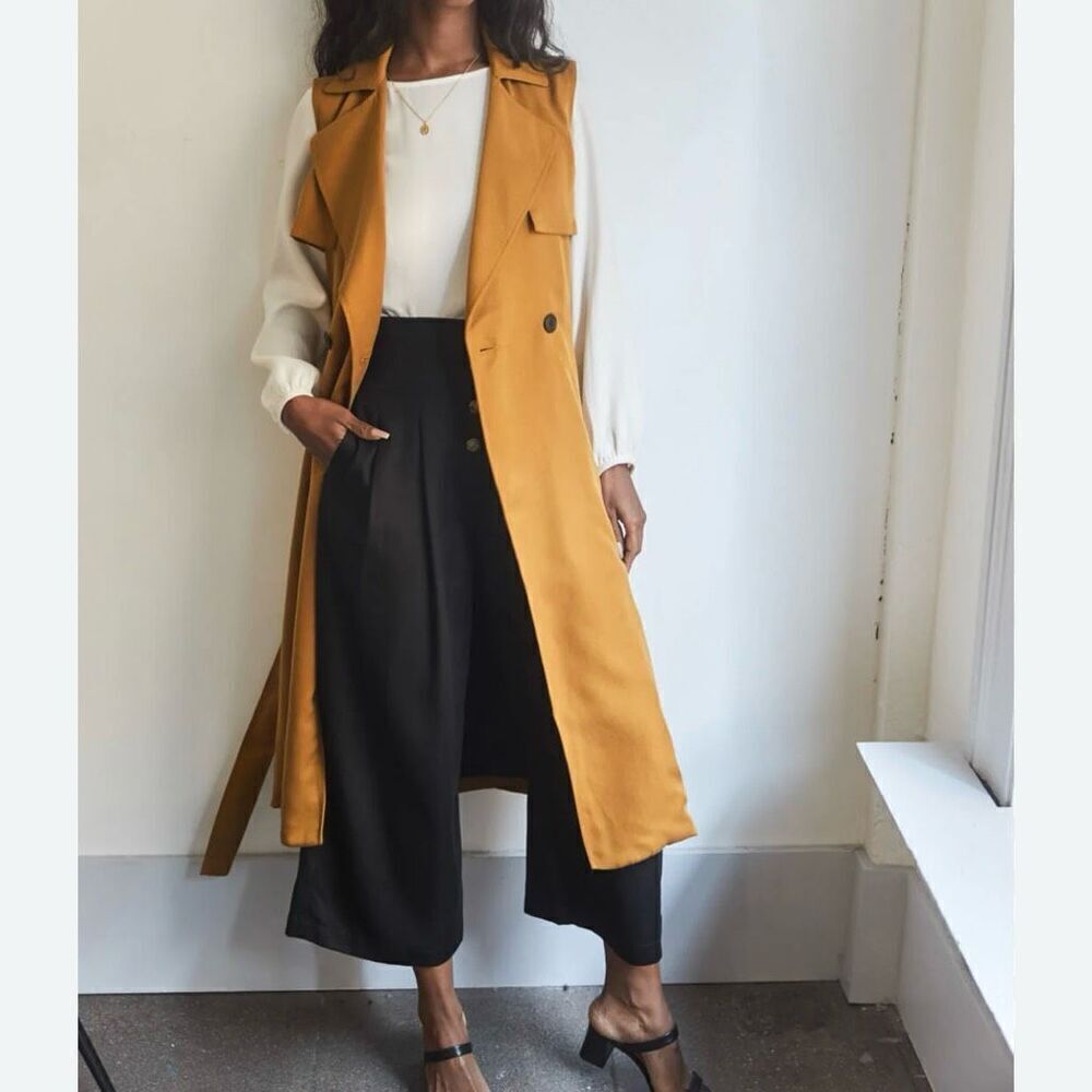 VETTA | The Trench "Gold" Sleeveless Vest Coat Double Breasted | Size Small